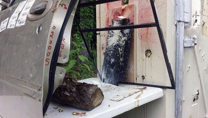 Ballistics Test - 40 Cal - Car Door   18 inch metal plate - Penetration Test (trailer)