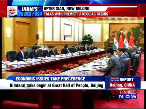 Narendra Modi at Great Hall of People hold talks