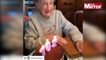 102 year old woman loses her teeth blowing out candles