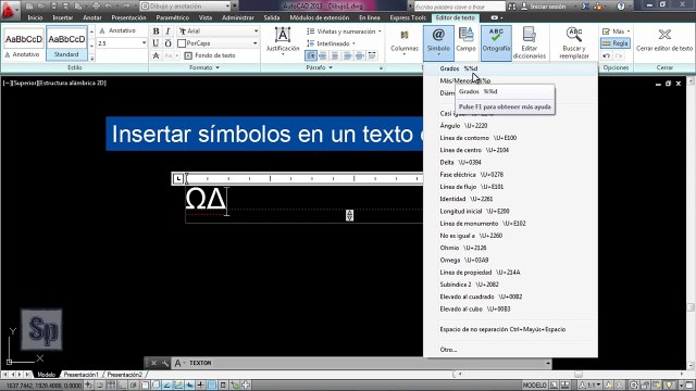 Autocad - Insertar símbolos en texto. Introducir símbolos en Autocad. Tutorial en español HD