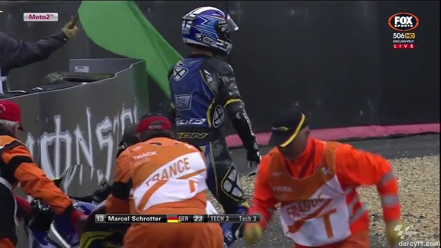 France2015 Moto2 FP2 Schrotter Crashes