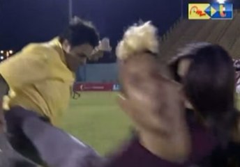 Fan Attacks Soccer Player With A Flying Kick During Live Interview