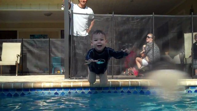 Talented Baby Jumps in and Swims Across Pool