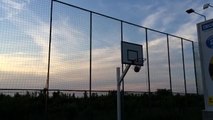Epic basketball trick shot in slow motion