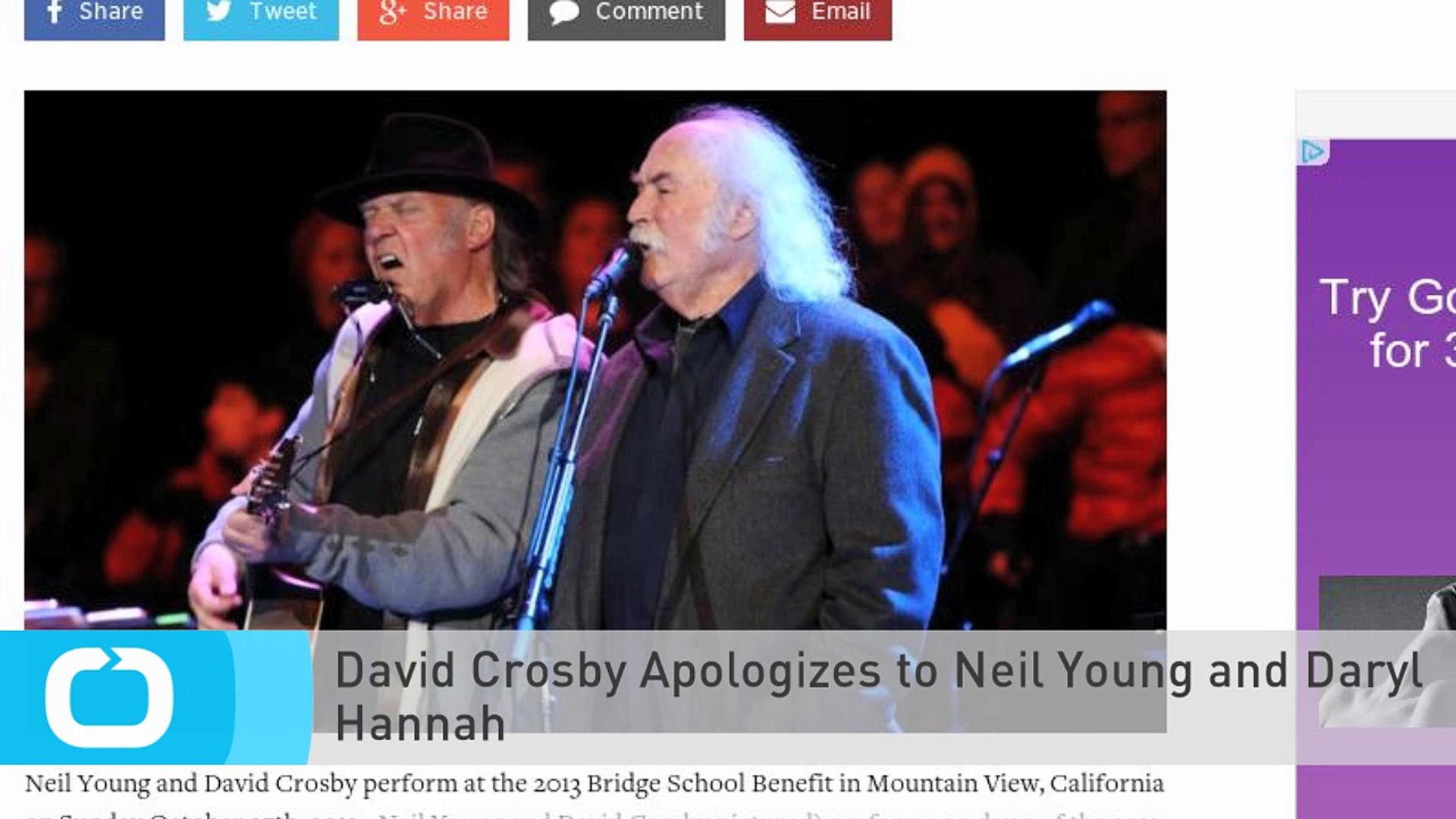 David Crosby Apologizes to Neil Young and Daryl Hannah