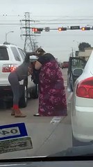 Fighting on road, very funny