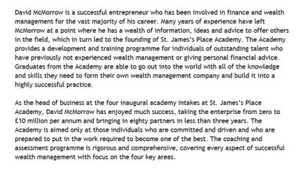 A Profile of St. James’s Place Academy by David McMorrow