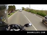 Lucky Motorcyclist Dodges Van