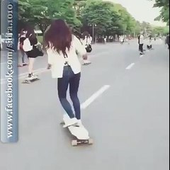 cool girls playing with  skates  ...
