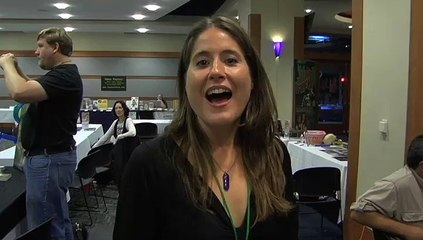 Michelle Weston cuts an ad for the Sidewalk Film festival 2010