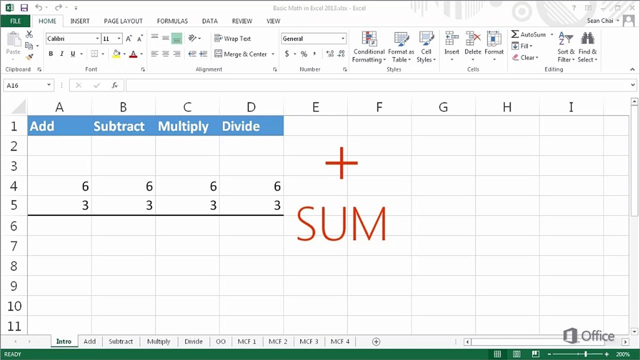 Basic math in Excel 2013