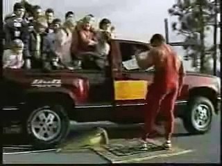 Bodybuilder run over & parked on by truck full of people