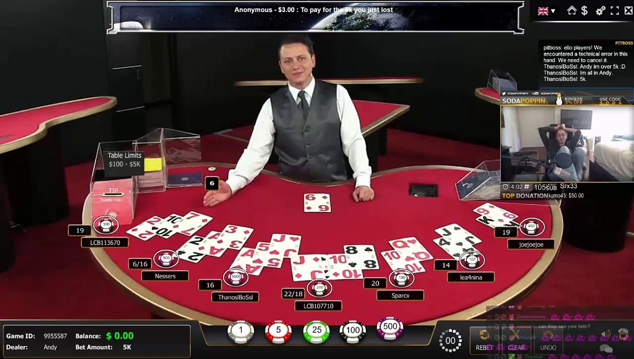 Un joueur de Blackjack online perd $5000 en faisant all-in avec 16
