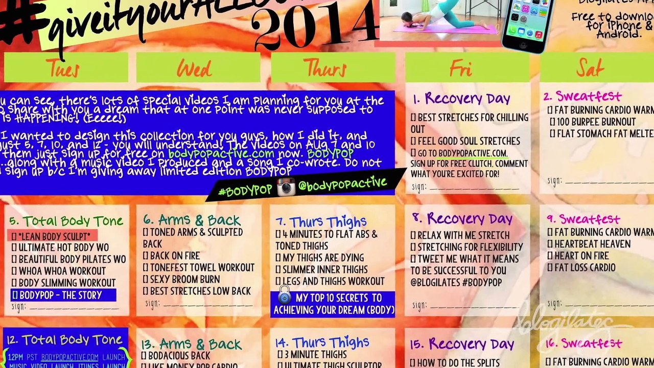 August Workout Calendar   POP Pilates Party!