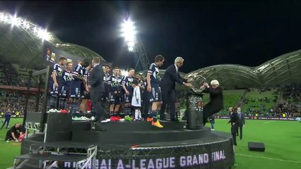 Frank Lowy falls off stage A-League 14/15