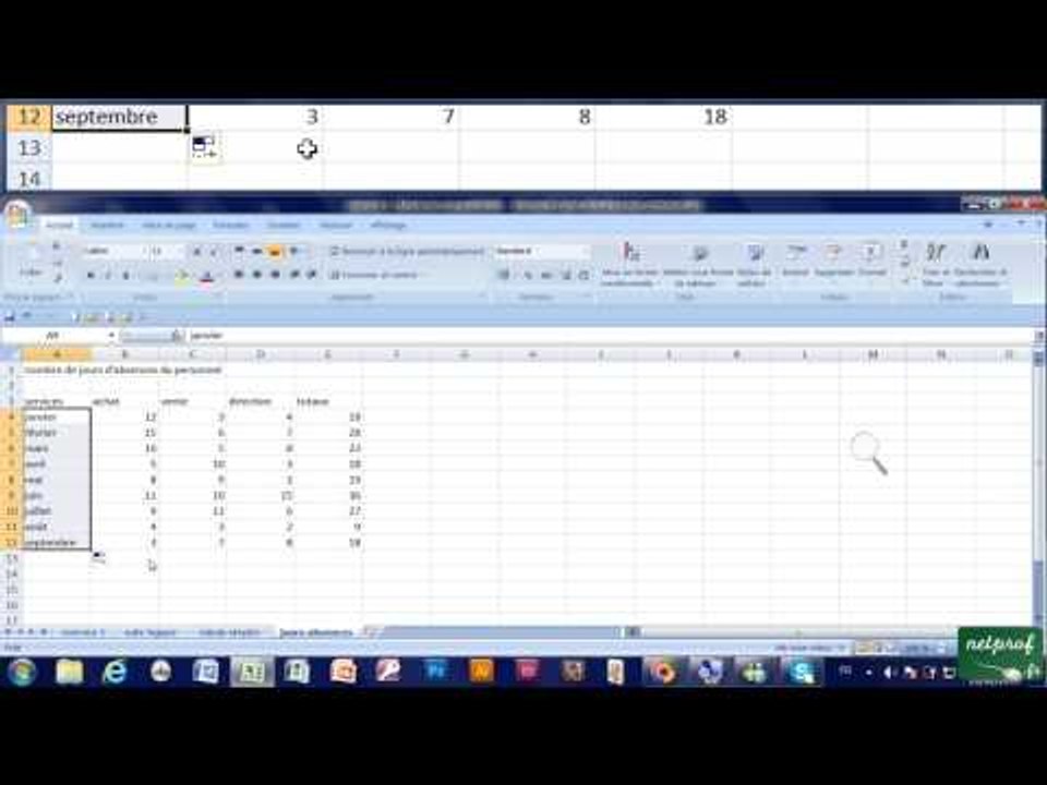 14 - La fonction Somme automatique, recopier formule vers le bas ou à droite