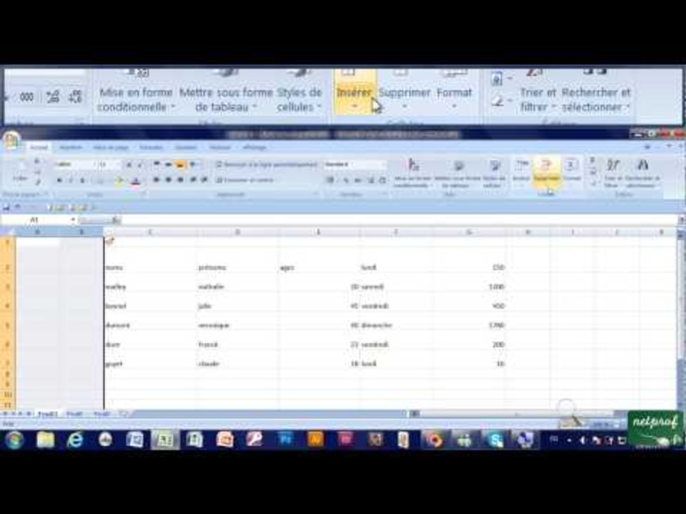 6 - Insérer, supprimer lignes, colonnes, feuille, rajouter une feuille de calcul