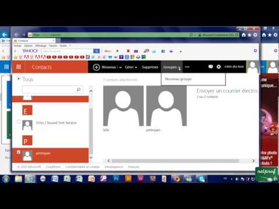 4j - Cérer des contacts, groupe de contact sur Outlook msn