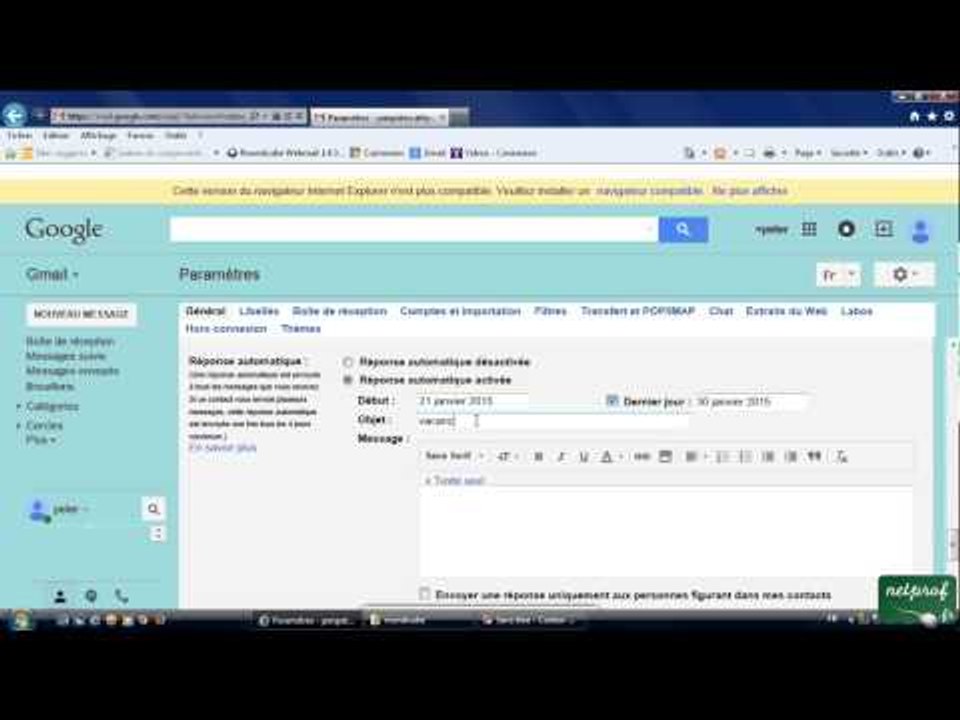 3m - Message de réponse automatique en cas d'absence avec Gmail