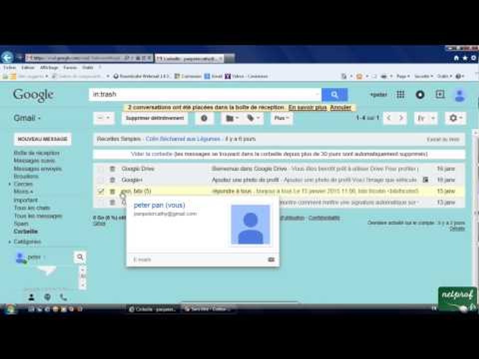 3g - Supprimer un message, le récupérer dans Gmail