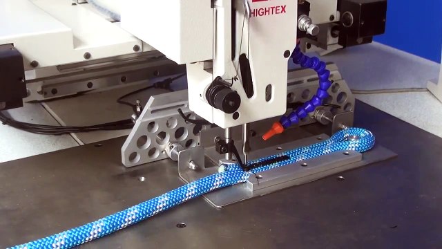 Heavy duty bar tacking sewing machine to make sewn eye termination on Kernmantle rope