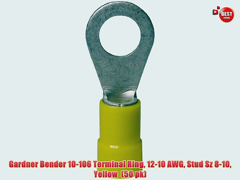 Gardner Bender 10-106 Terminal Ring 12-10 AWG Stud Sz 8-10 Yellow (50 pk)
