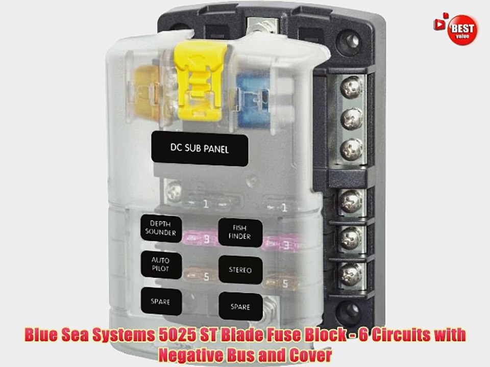 Blue Sea Systems 5025 ST Blade Fuse Block - 6 Circuits with Negative Bus and Cover