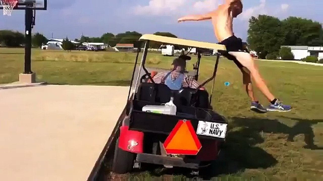 Funny Jump over Golf Cart Fail