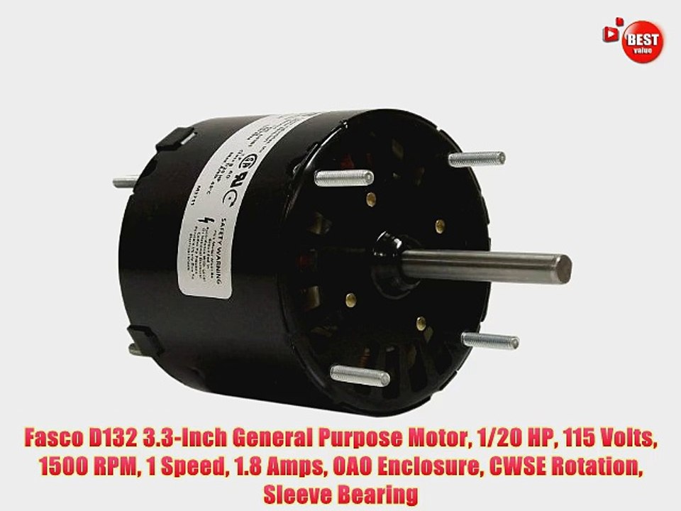 Fasco D132 3.3-Inch General Purpose Motor 1/20 HP 115 Volts 1500 RPM 1 Speed 1.8 Amps