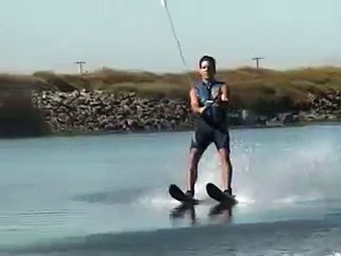 two ski jump out barefoot skiing start