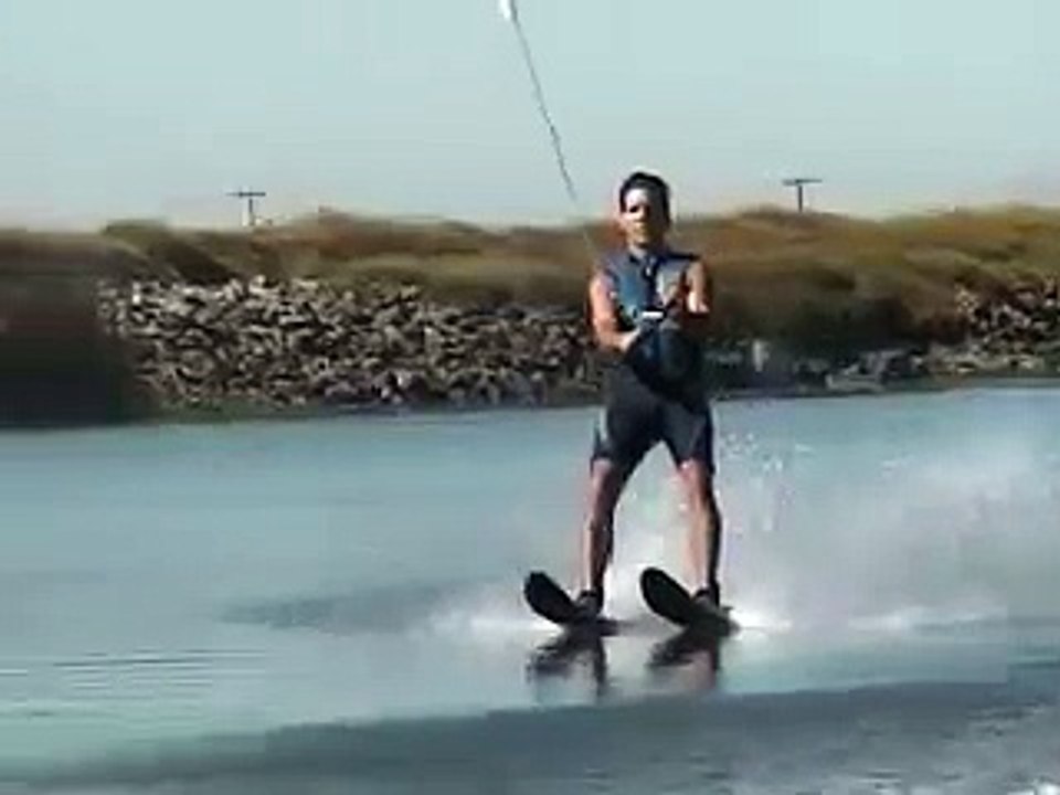 two ski jump out barefoot skiing start