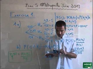 Bac S métropole juin 2013 ex1: probas - arbre - loi binomiale