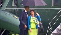 Is It Possible in Pakistan? Watch How Politely Obama Shares His Umbrella With Female Staffers