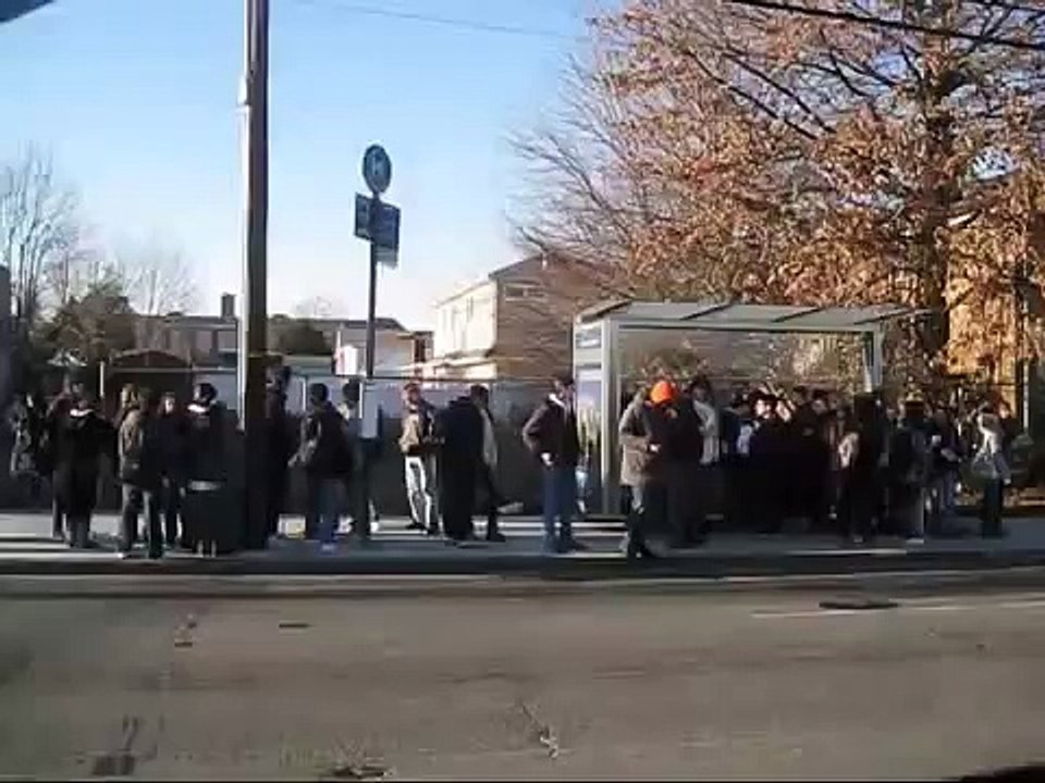 Train Horns Scares Bus Stop Full of Kids