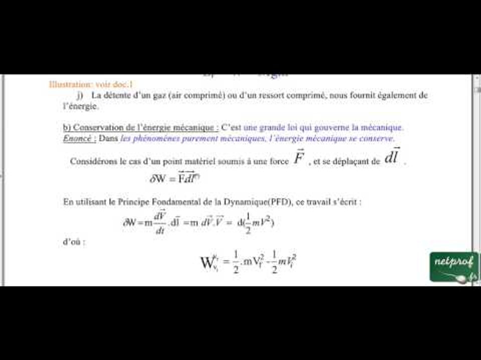 Thermodynamique 1,cours02, conservation de l'énergie mécanique