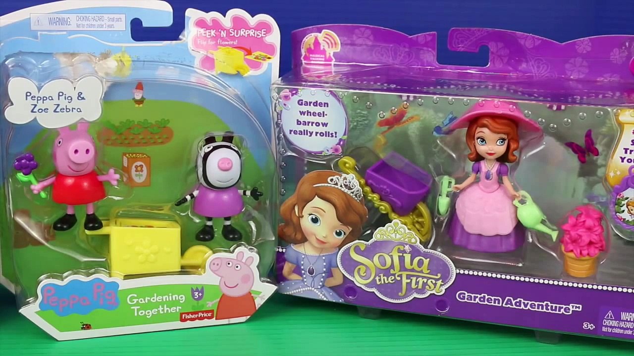 Sofia The First vs Peppa Pig Play Doh Gardening Together Garden Adventure Zoe Zebra DisneyCarToys