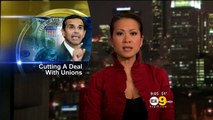 Leyna Nguyen 2011/03/24 9PM KCAL9 HD; Hair tied back, red top, cleavage