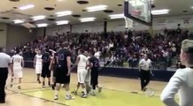 High School Student (Basketball player) passes ball to opposite team player and makes the difference