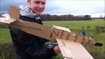 Two guys are delighted that their cardboard rc plane actually flies!!