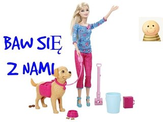 Barbie z pieskiem Taffy na spacerze- bawcie sie z nami