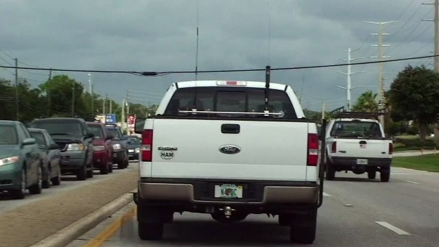 HAM RADIO OPERATOR N4FDC BIG ANTENNAS ON TRUCK . IN SONY HD