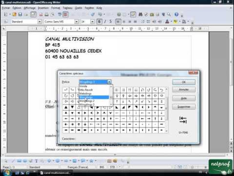 Open office ou Libre office - Texte 09 - Insertion caracteres speciaux