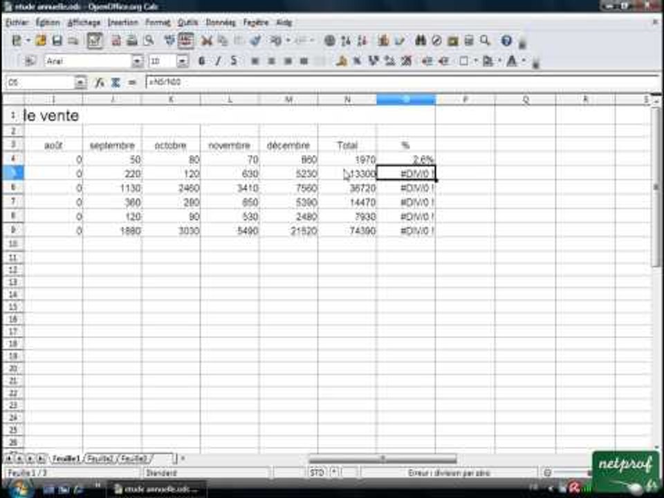 Open office ou Libre office - Tableur 19 - Calcul de pourcentages