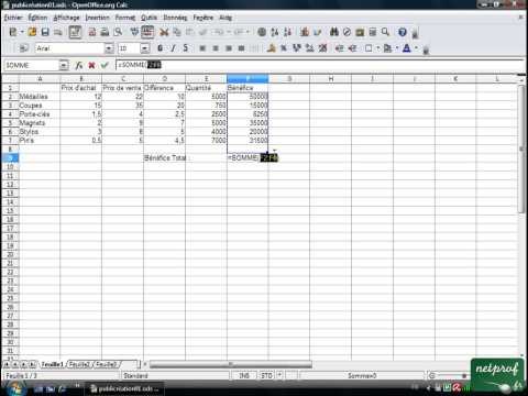 Open office ou Libre office - Tableur 07 - Somme automatique
