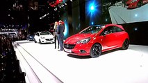 PARIS MOTOR SHOW 2014 Claudia Schiffer & Karl Thomas Neumann-Novo Opel Corsa 2015