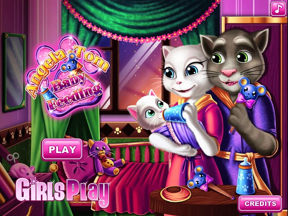 Jocuri cu pisica Tom si pisica Angela ingrijind bebelusul in camera lui