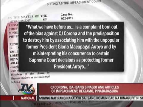 Corona answers impeachment complaint