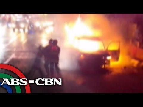 Car catches fire in Manila