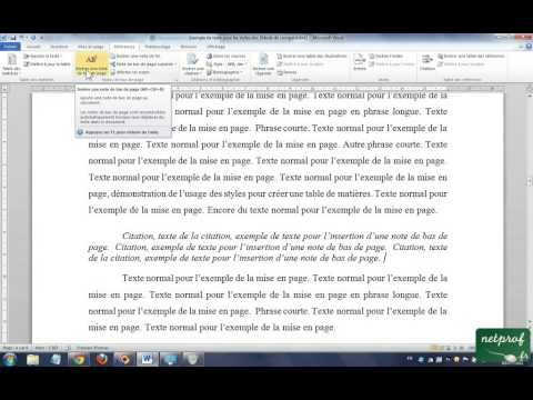 Word Références en notes de bas de page