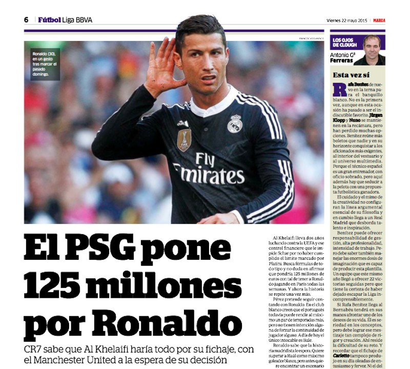 PSG: 125 millions € pour Cristiano Ronaldo